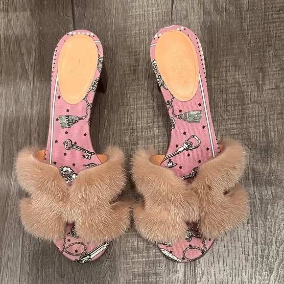 Limited addition hard to find Hermes Pink Fur Slide Mules - Picture 7 of 10